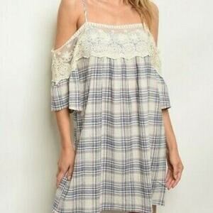 Soieblu Cold Shoulder Lace Trim Plaid Dress Size Small